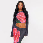 Damen Crop-Top und Rock-Set mit floralem Design R&B