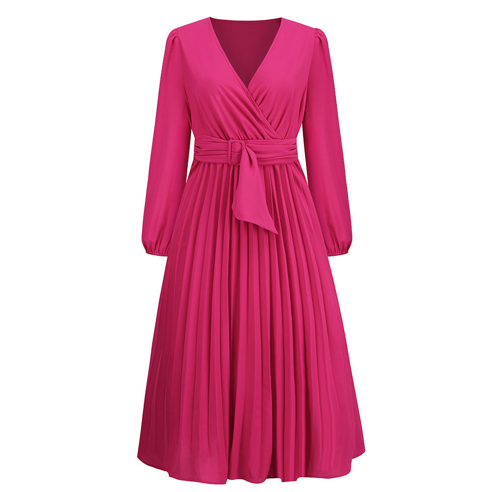 Damen Elegantes Wickelkleid mit dekorativen Falten und Taillengürtel