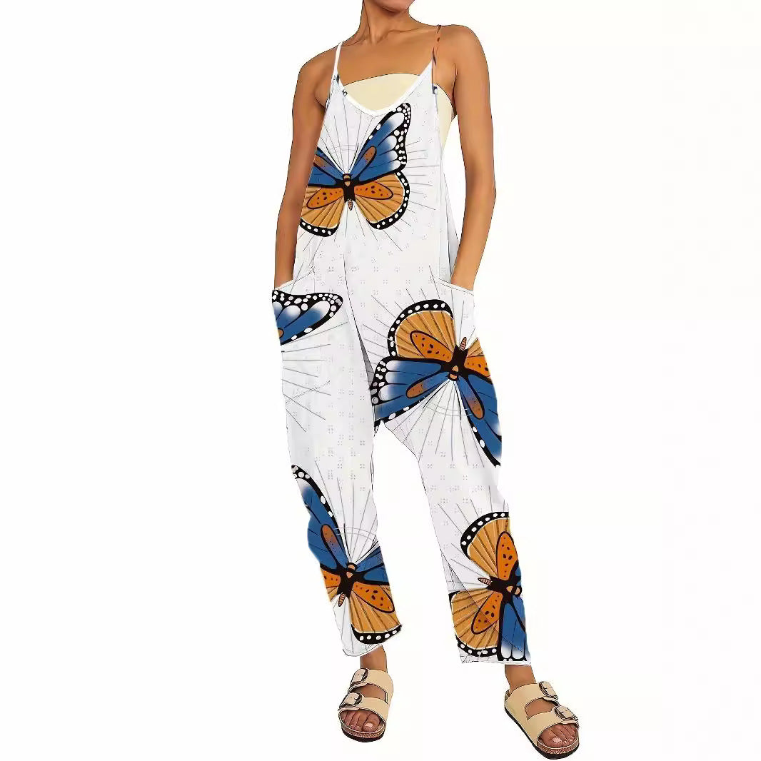 Damen Jumpsuit mit auffälligem Schmetterlingsdesign und praktischen Taschen R&B