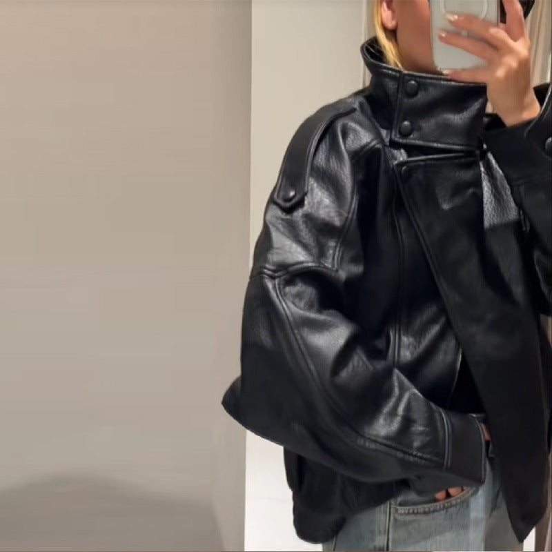 Damen Modische Kunstlederjacke im Oversized-Stil R&B