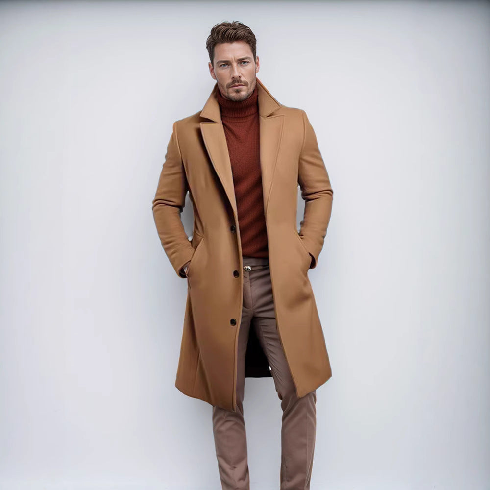 Herren eleganter Langmantel mit strukturiertem Obermaterial und praktischen Taschen R&B