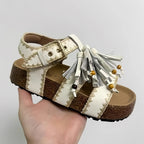 Damen lässige Sandalen mit dekorativen Quasten und verstellbarem Riemen R&B