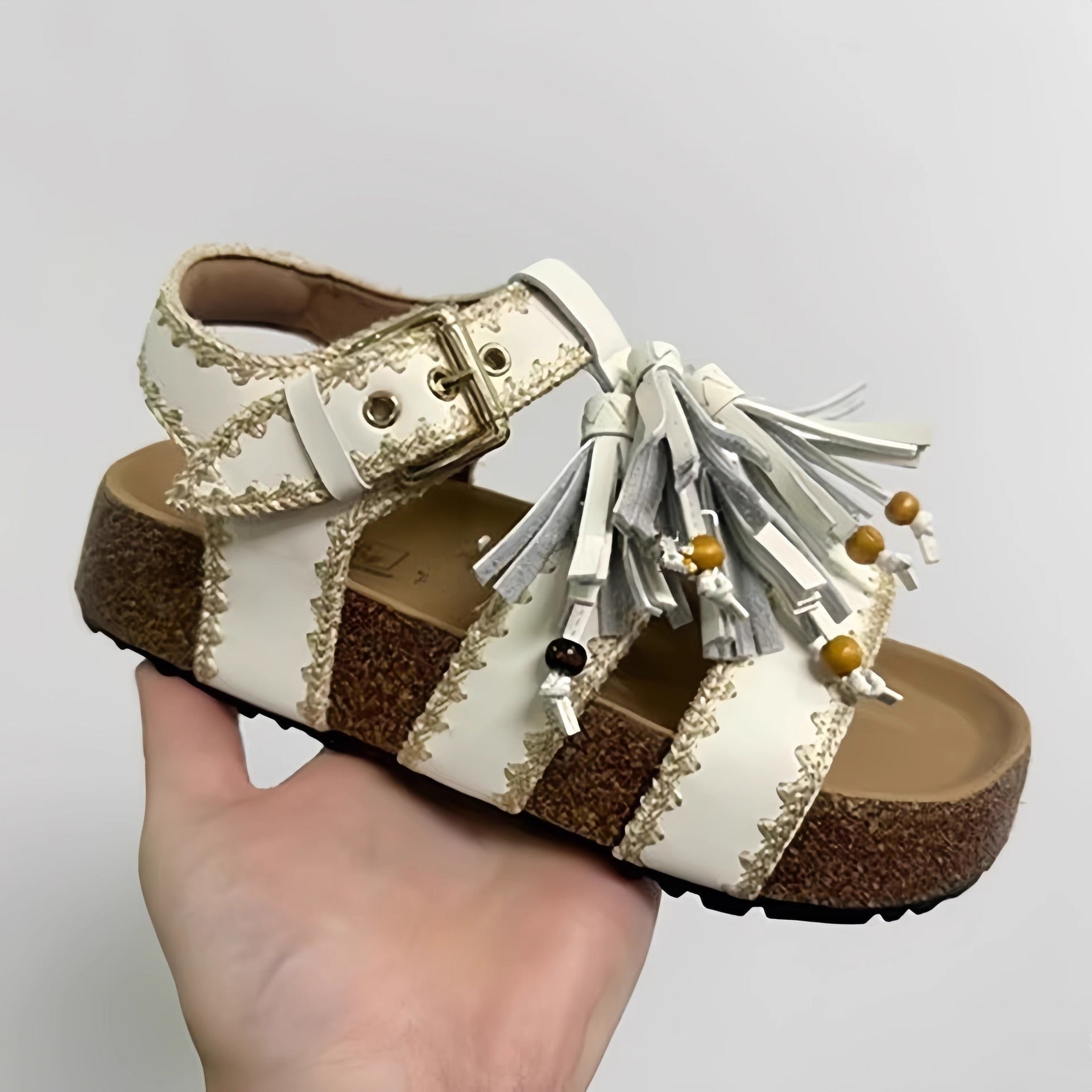 Damen lässige Sandalen mit dekorativen Quasten und verstellbarem Riemen R&B