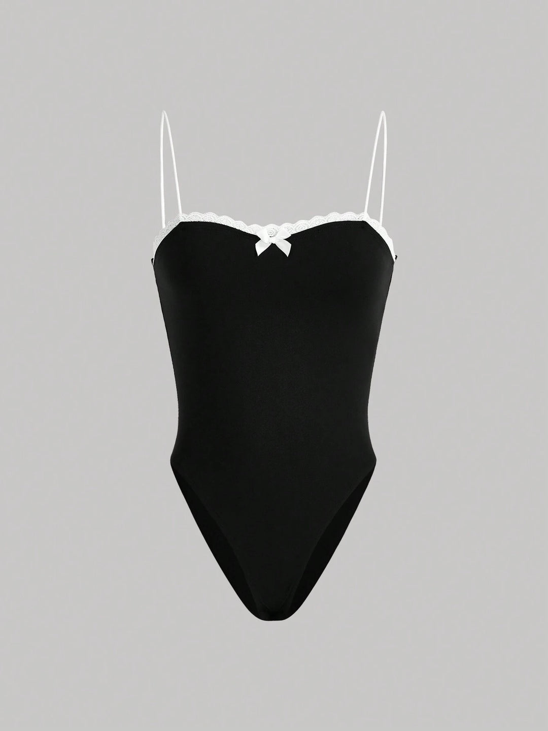 Damen eleganter Badeanzug mit Spitzenrand und Trägern R&B