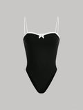 Damen eleganter Badeanzug mit Spitzenrand und Trägern R&B