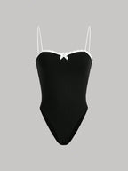Damen eleganter Badeanzug mit Spitzenrand und Trägern R&B