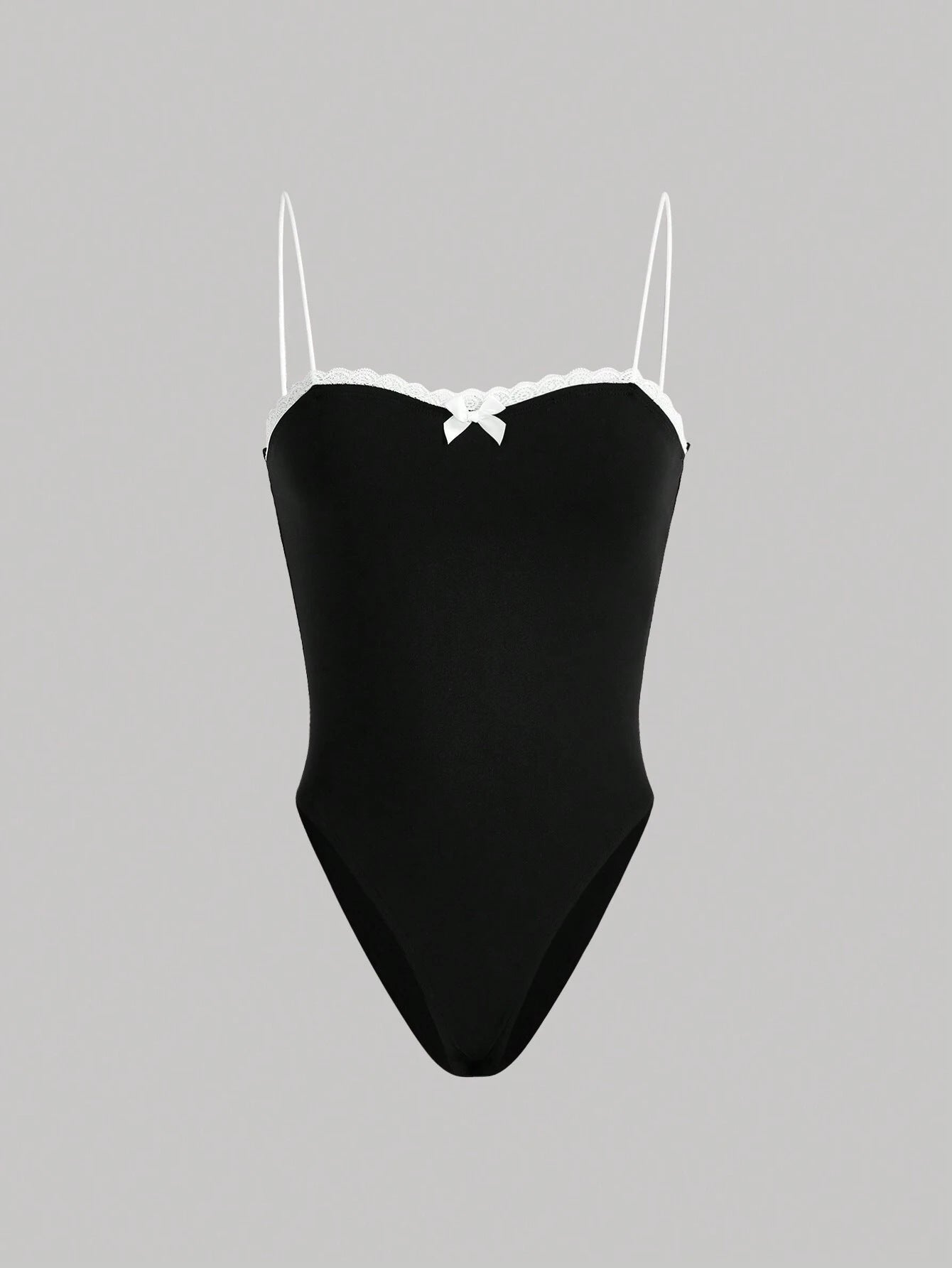 Damen eleganter Badeanzug mit Spitzenrand und Trägern R&B