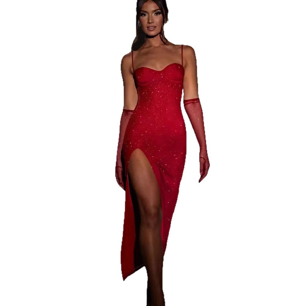 Damen Glamouröses Maxikleid mit transparenten Ärmeln und figurbetontem Schnitt R&B