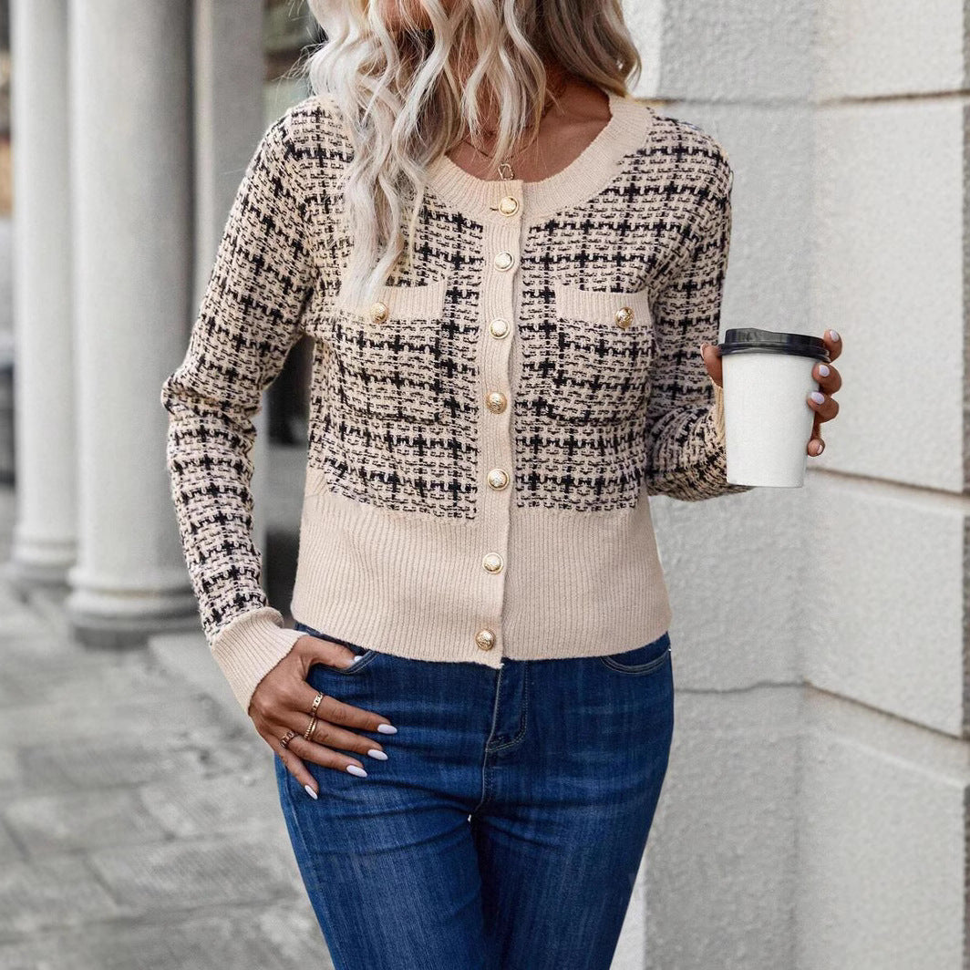 Damen eleganter Cardigan mit strukturiertem Gewebe und dekorativen Knöpfen R&B
