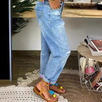 Damen Boyfriend Jeans mit Knopfleiste und distressed Effekten R&B