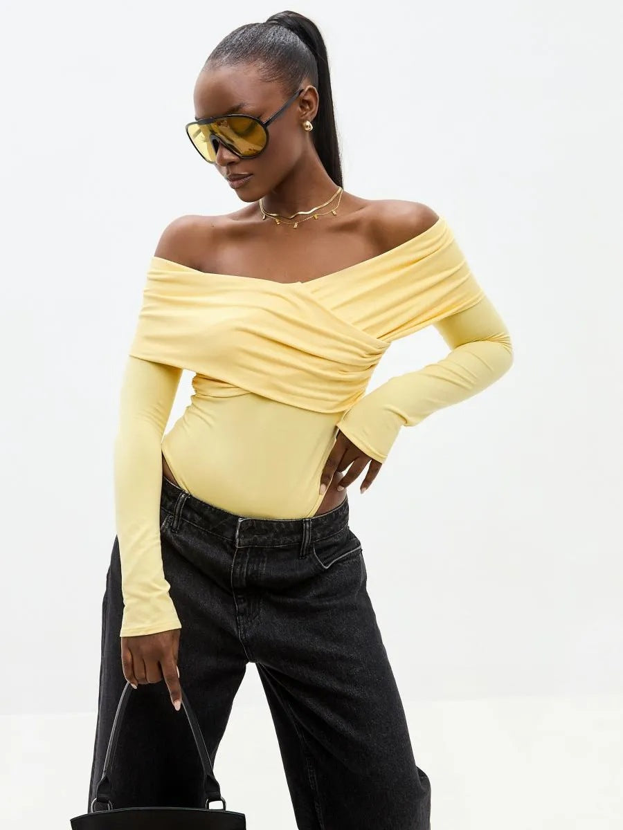 Damen Body mit schulterfreiem Design und drapierten Ärmeln R&B