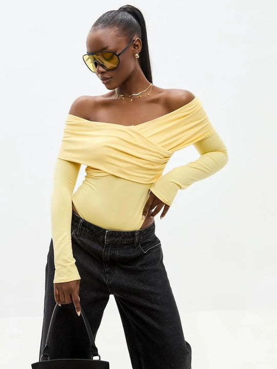 Damen Body mit schulterfreiem Design und drapierten Ärmeln R&B