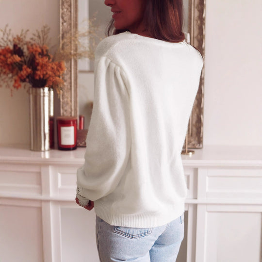 Damen feiner Strickcardigan mit eleganter Spitze R&B
