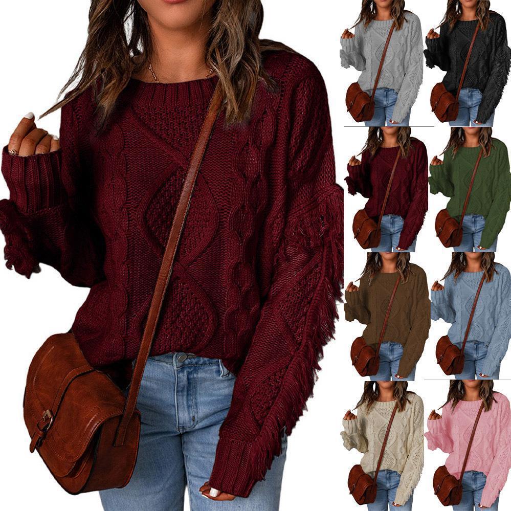 Damen Grobstrickpullover mit modischen Fransen und strukturiertem Design R&B