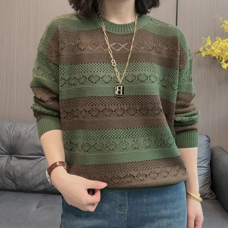 Damen Strickpullover mit modischem Lochmuster und lässigem Schnitt R&B