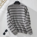 Damen lässiger Strickpullover mit breitem Streifenmuster