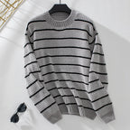 Damen lässiger Strickpullover mit breitem Streifenmuster