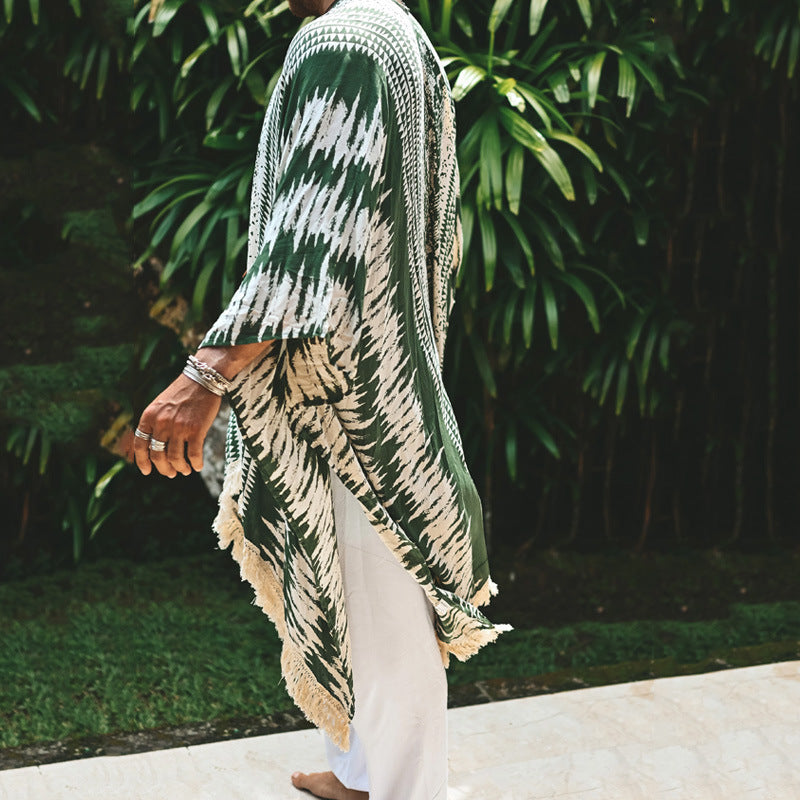 Herren nan leichter Strandponcho im Kimono-Stil mit Fransen R&B
