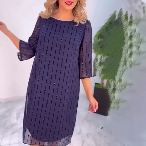 Damen Luftiges Cocktailkleid mit transparenten Ärmeln und Perlen-Applikationen Heidi-Mode
