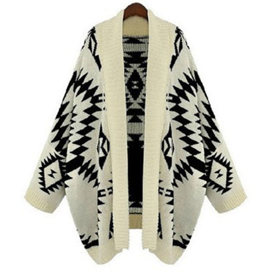 Damen Strickponcho mit auffälligem geometrischem Muster R&B