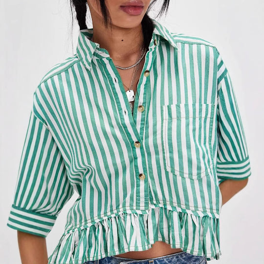 Damen lässige Bluse mit Rüschensaum R&B