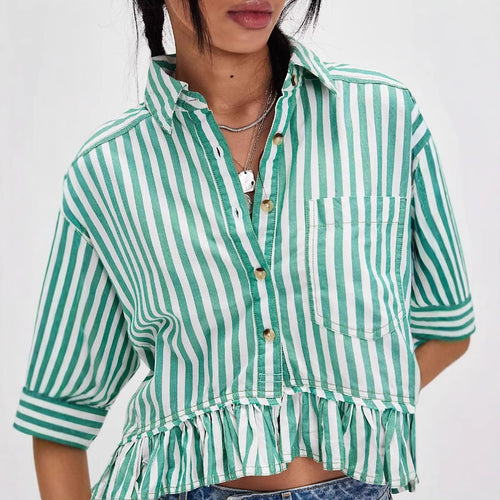 Damen lässige Bluse mit Rüschensaum R&B