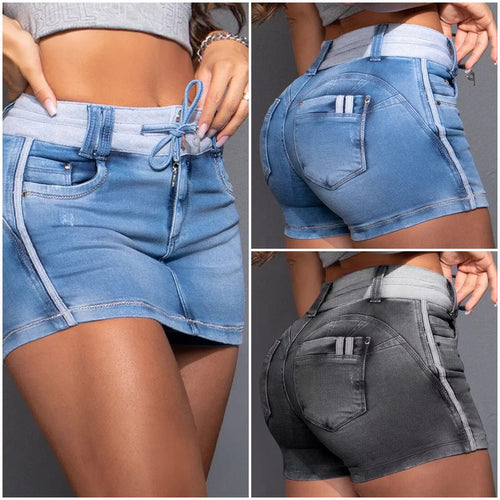 Damen Jeansrock mit lässigem Bund und dekorativem Kordelzug R&B