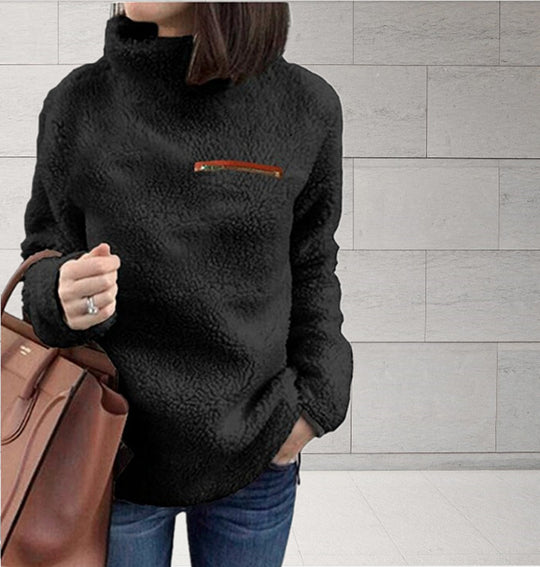 Damen Fleece-Pullover mit hohem Kragen und femininer Passform R&B