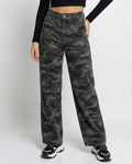 Damen extraweite Camouflage-Palazzohose mit hohem Bund, tiefem Schritt und aufgesetzten Gesäßtaschen R&B
