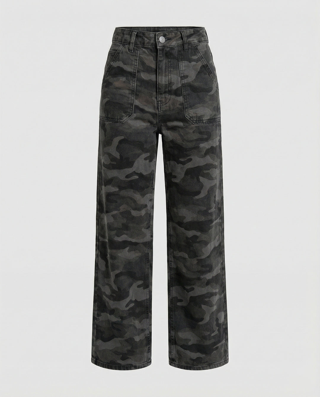 Damen extraweite Camouflage-Palazzohose mit hohem Bund, tiefem Schritt und aufgesetzten Gesäßtaschen R&B