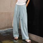 Damen Lässige und bequeme weite Hose mit seitlichem Bindegürtel R&B
