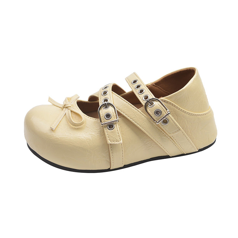 Damen elegante Schnürballetschuhe mit modischen Doppelriemen R&B