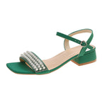 Damen elegante Sandalen mit Perlenverzierung und niedrigem Blockabsatz R&B