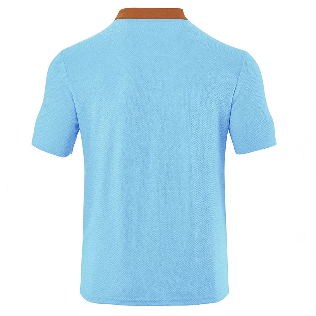 Herren nan schlankes Kurzarm-Henley-Poloshirt mit Mandarin-Kragen und feiner Jacquardstruktur R&B