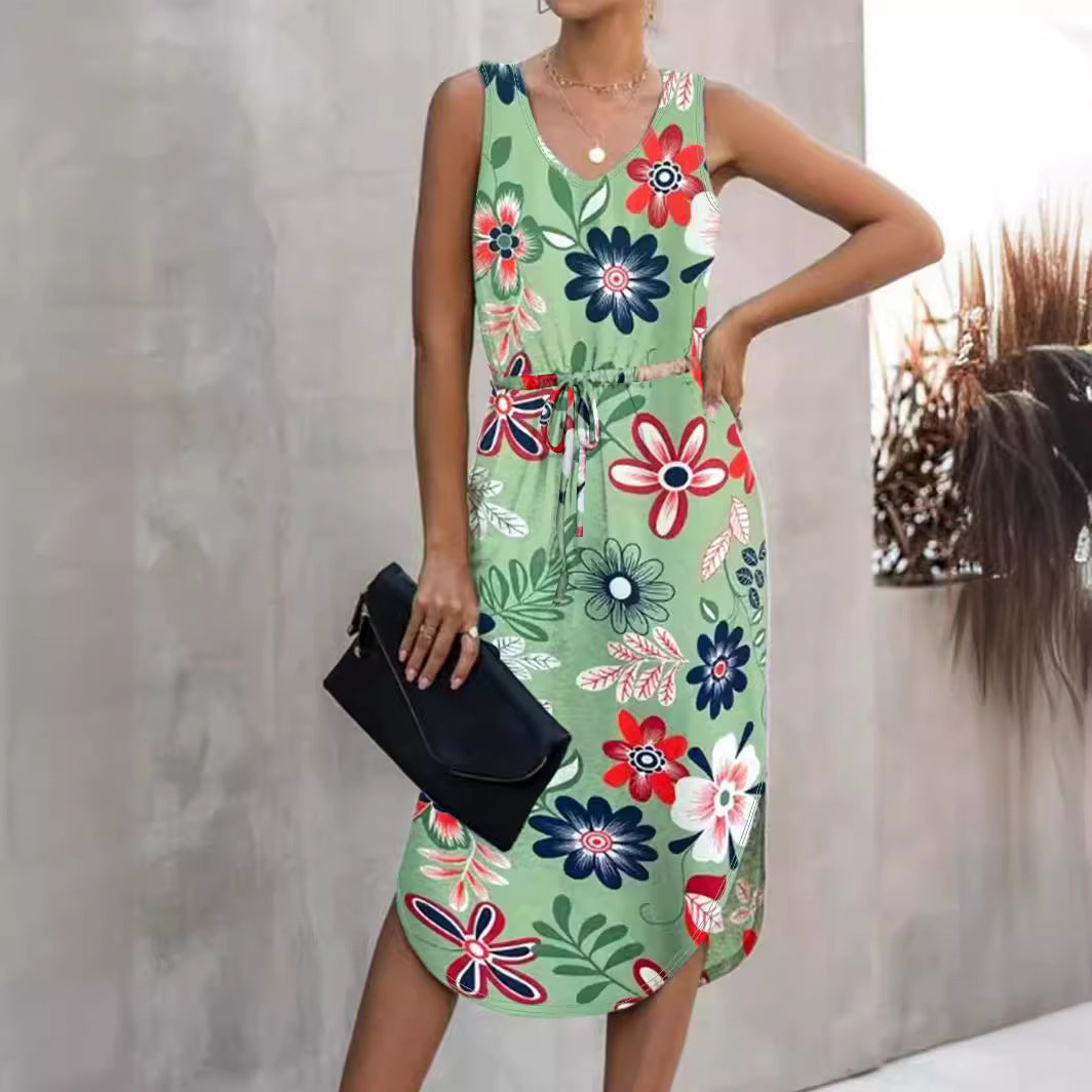 Damen Sommerliches Maxikleid mit floralem Muster und praktischen Taillenschnürung R&B