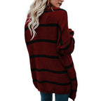 Damen Grobstrickpullover mit lässigen Streifen und weit geschnittenem Design R&B