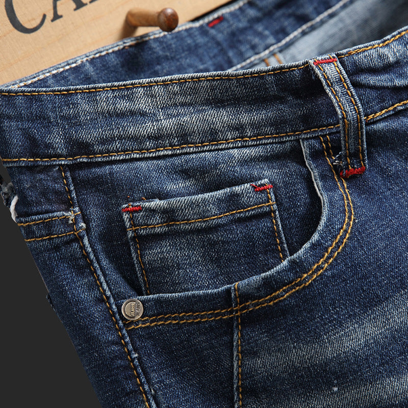 Herren Ripped Denim-Jeans mit kontrastierenden Details und schmalem Schnitt R&B