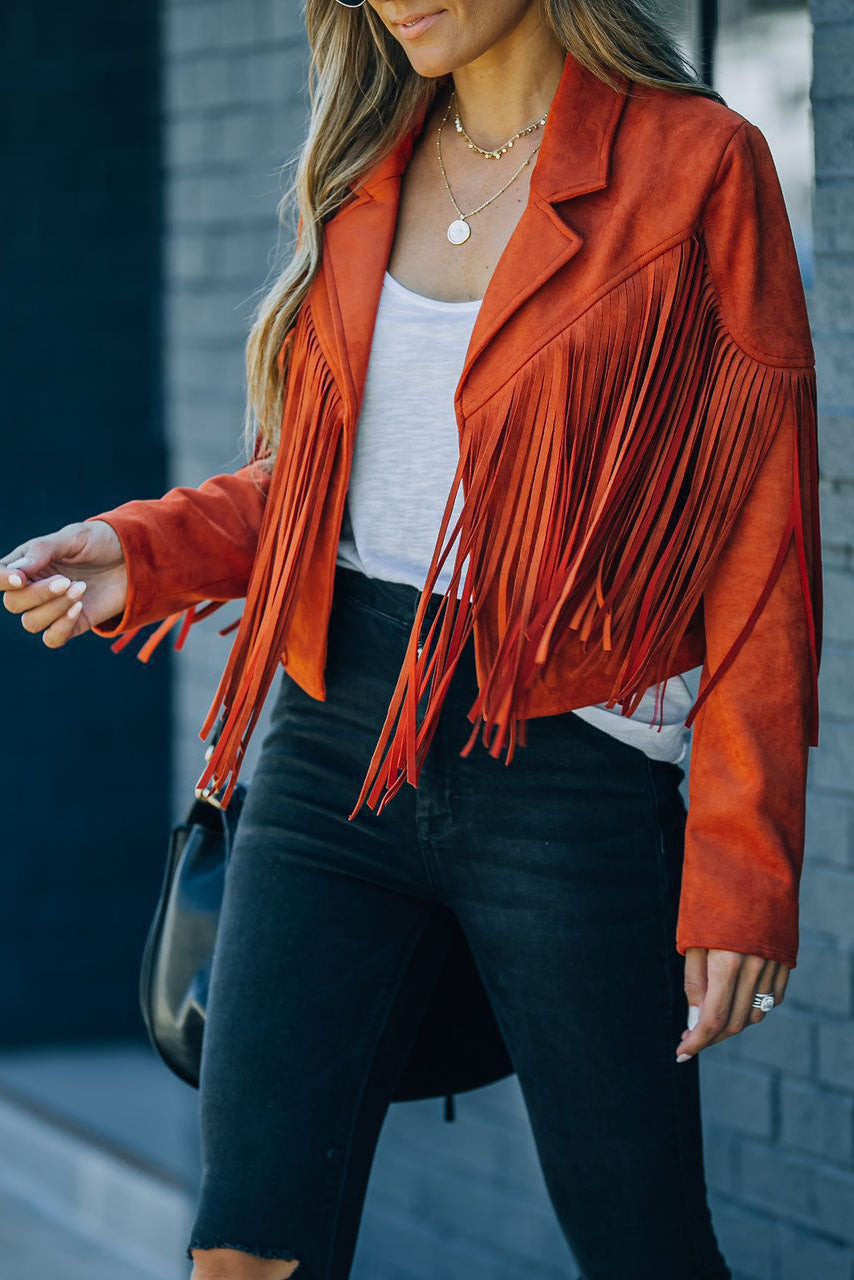 R&B | Revers Langarm Fransen Crop Hippie Jacke