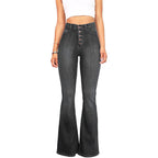 Damen Flared Jeans mit hohem Bund und dekorativer Knopfleiste R&B
