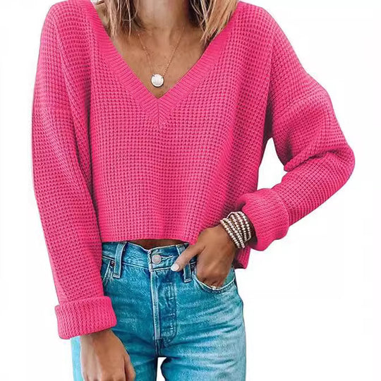 Damen lässiger Waffelstrick Pullover R&B
