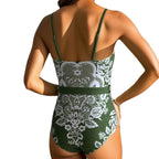 Damen modischer Einteiler Badeanzug mit elegantem Wickelrock und floralem Muster R&B