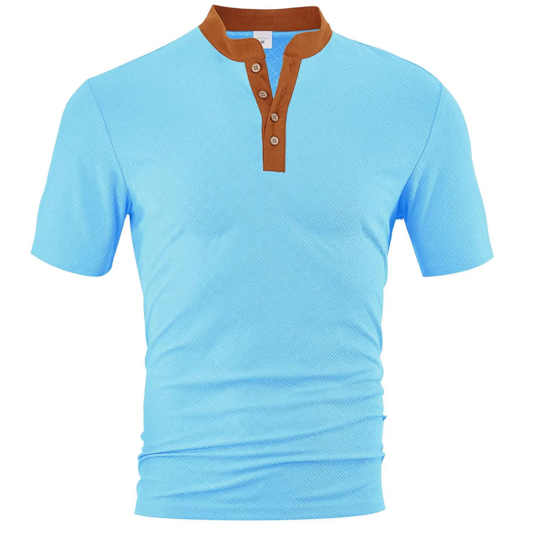 Herren nan schlankes Kurzarm-Henley-Poloshirt mit Mandarin-Kragen und feiner Jacquardstruktur R&B