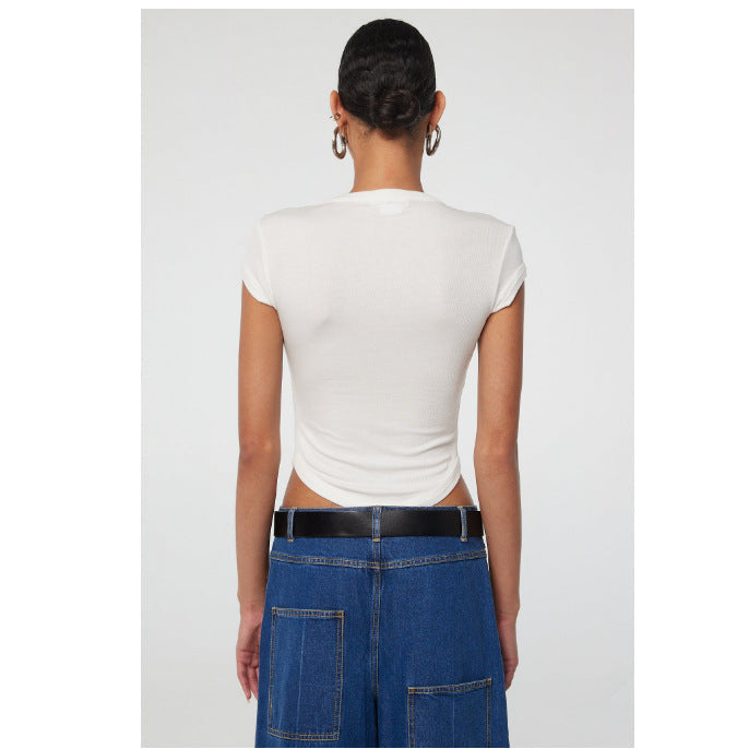 Damen körpernahes Kurzarm-Shirt mit Rundhalsausschnitt R&B