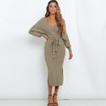 Damen Strickkleid mit Wickeloptik und tailliertem Design R&B