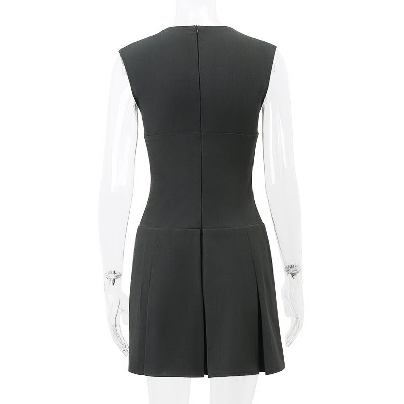 Damen Figurbetontes Minikleid mit tiefem V-Ausschnitt und schwingendem Rock R&B