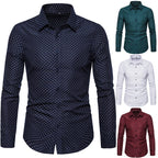 Herren nan gemustertes tailliertes Langarmhemd mit Kentkragen und Stretch R&B