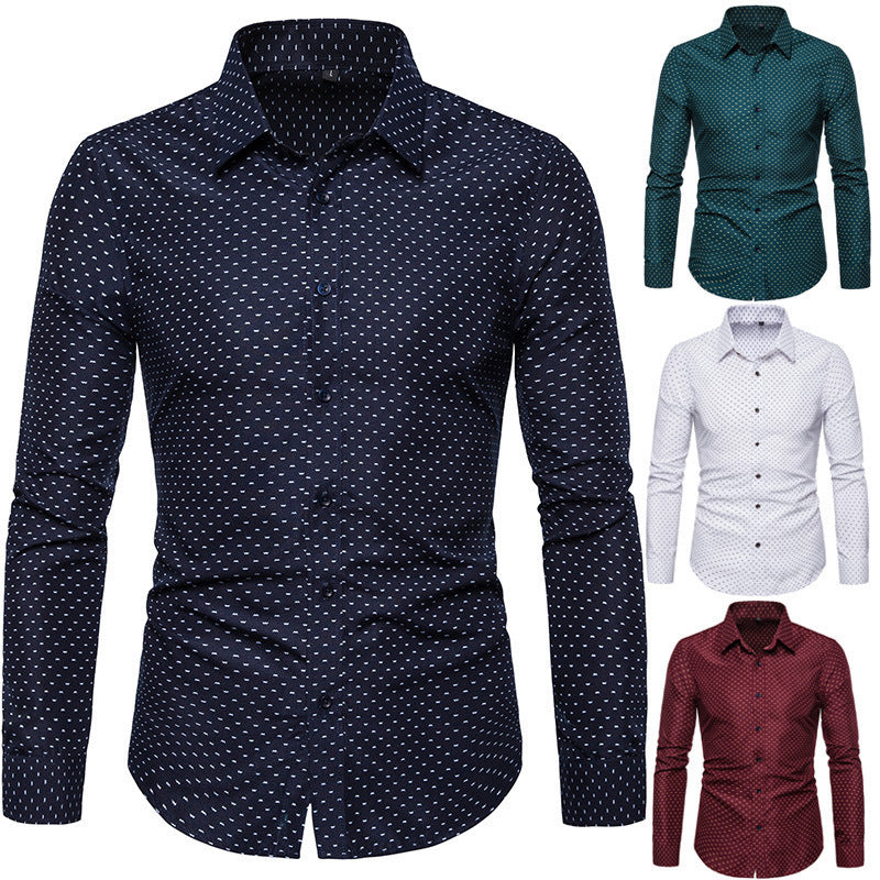 Herren nan gemustertes tailliertes Langarmhemd mit Kentkragen und Stretch R&B