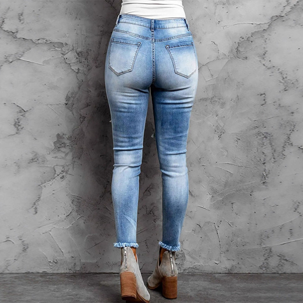 Damen Skinny Jeans im aufregenden Animal-Print mit stylishen Rissen R&B