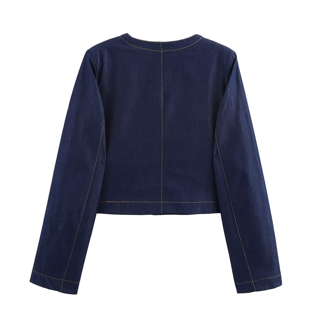 Damen cropped Jeansjacke mit aufgesetzten Taschen und eleganter Knopfdetails R&B