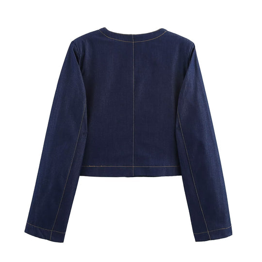 Damen cropped Jeansjacke mit aufgesetzten Taschen und eleganter Knopfdetails R&B
